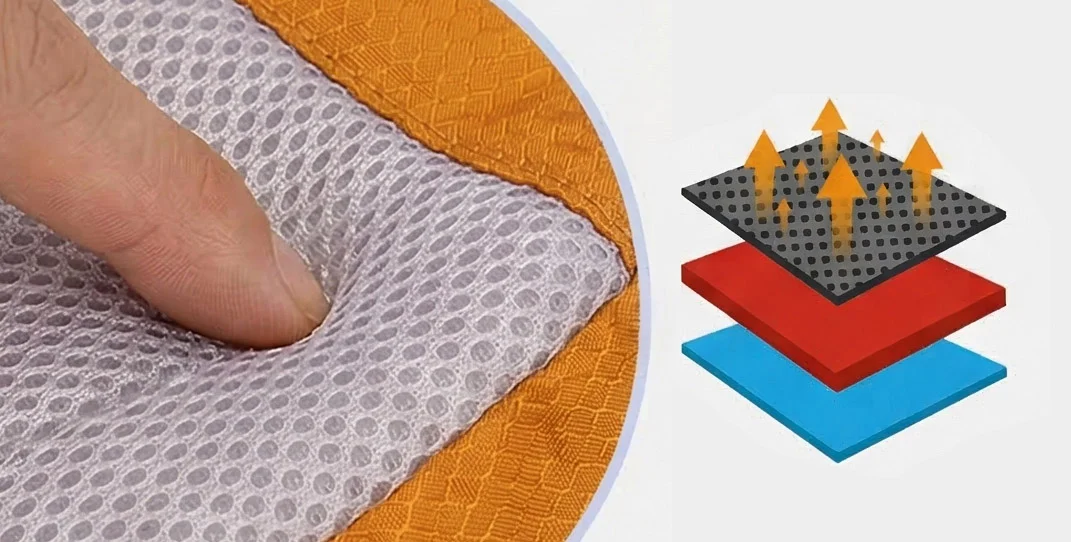 NEKONI SLINGの3D通気メッシュ構造・背中が蒸れない素材断面図